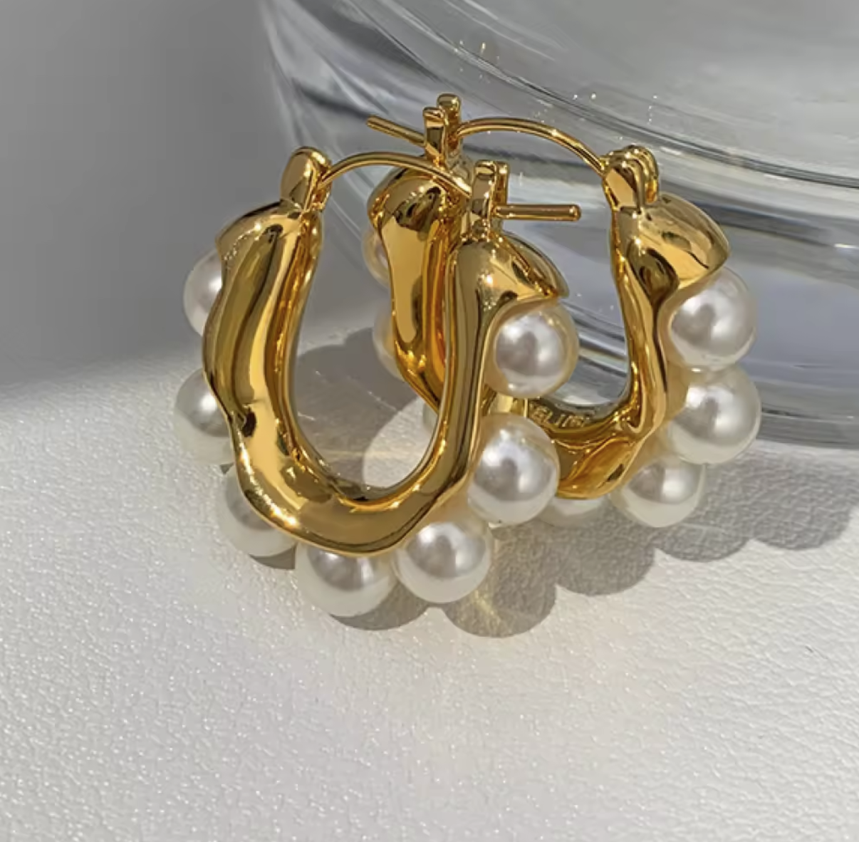 Golden Era Pearl Hoops Earrings - VAM Jewelry