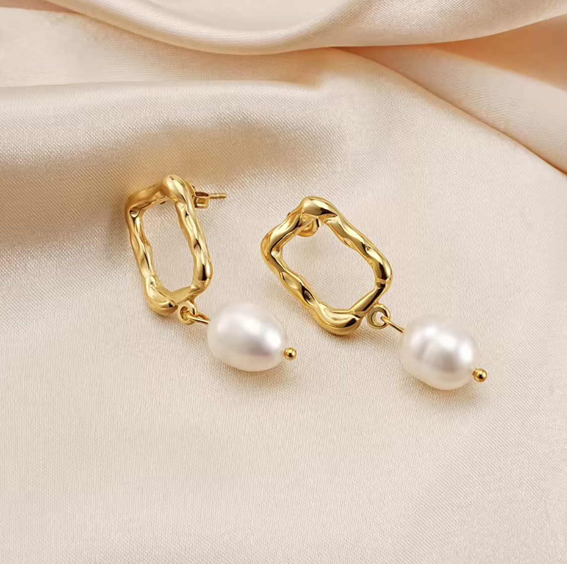 Ethereal Geometric Pearl Earrings – Modern, Minimalist Jewelry