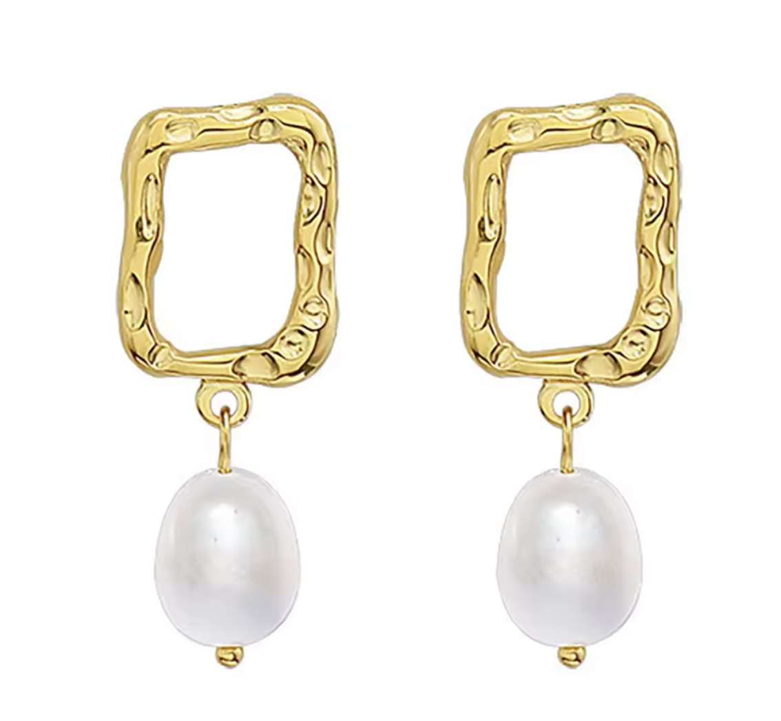 Ethereal Geometric Pearl Earrings – Modern, Minimalist Jewelry