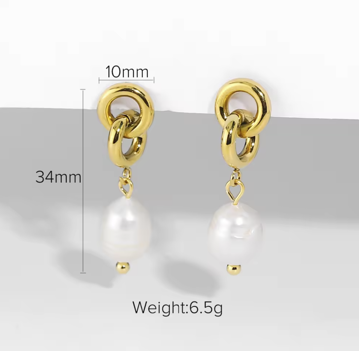 Golden Baroque Pearl Hoops Earrings