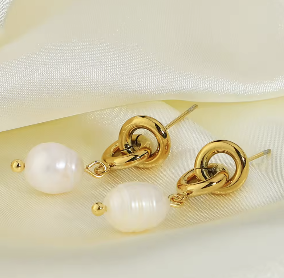 Golden Baroque Pearl Hoops Earrings