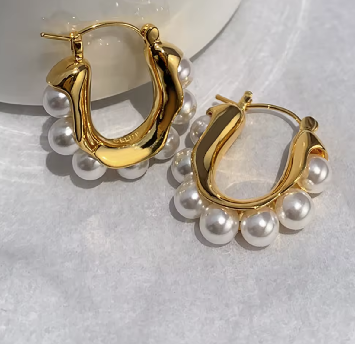 Golden Era Pearl Hoops Earrings