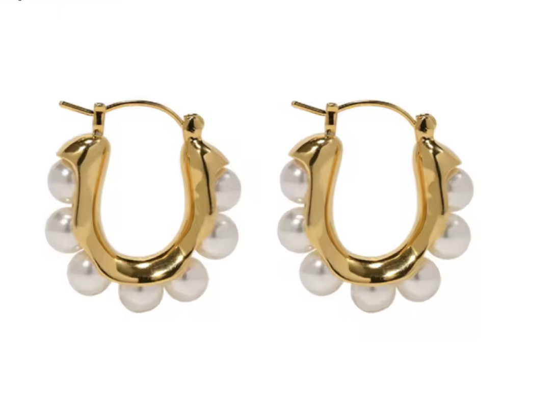 Golden Era Pearl Hoops Earrings