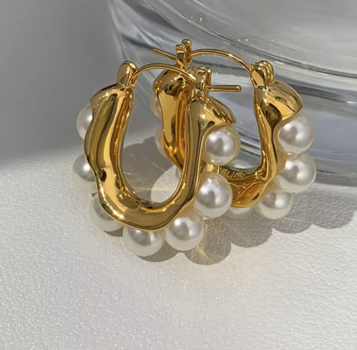 Golden Era Pearl Hoops Earrings